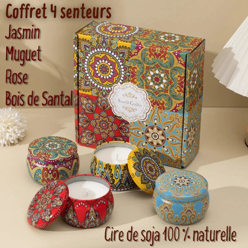 Coffret bougies 4 senteurs en cire de soja naturelle