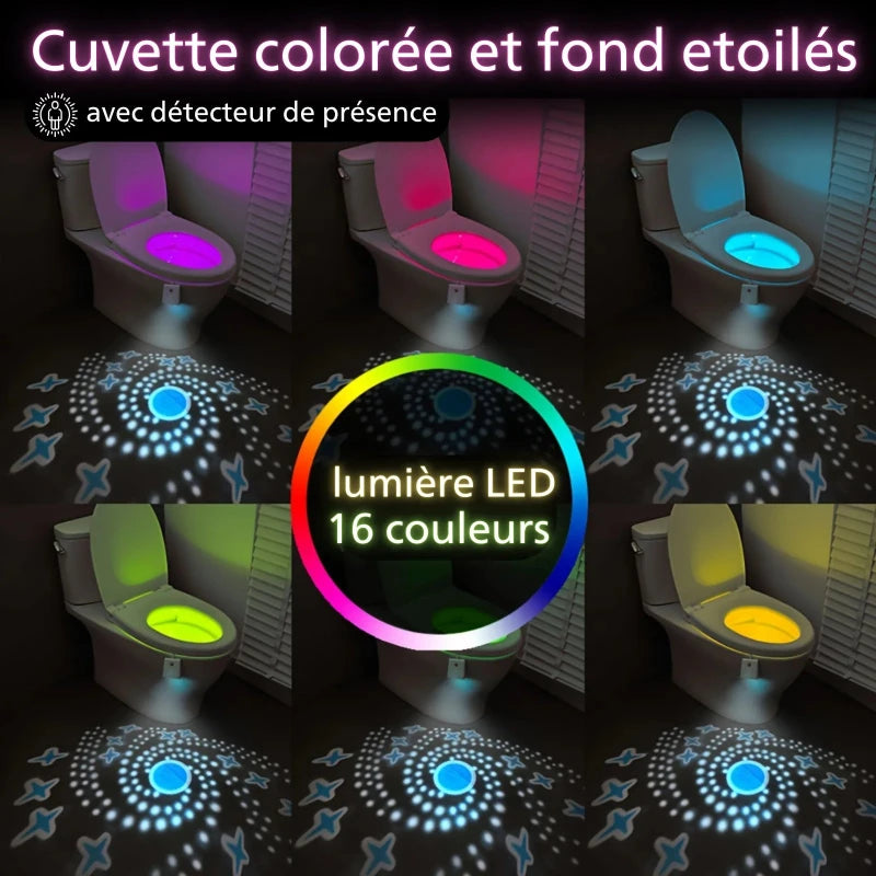 Lumières LED RGB multicolores pour cuvette de toilettes avec projection étoilée sur le sol